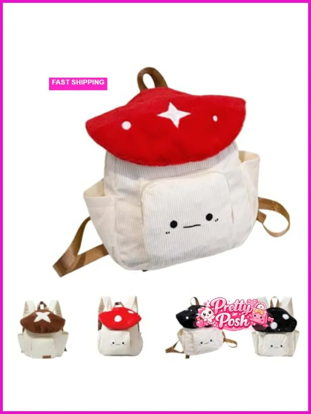 Kawaii Mushroom Shaped Backpack Crossbody Bag Corduroy